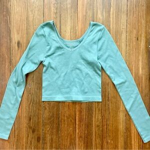 Aeropostale Blue Fitted Long Sleeve Crop Top